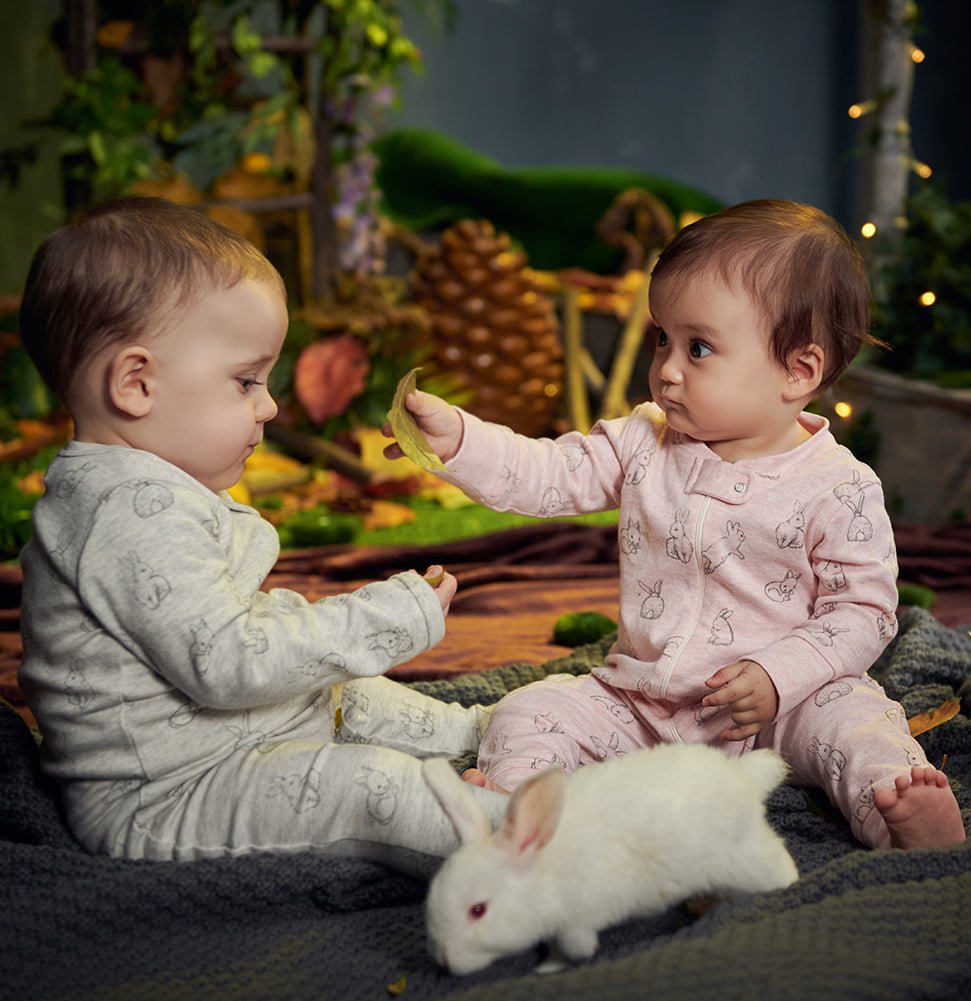 100% Organic Cotton Zip Footless Pajamas - Pink Rabbit