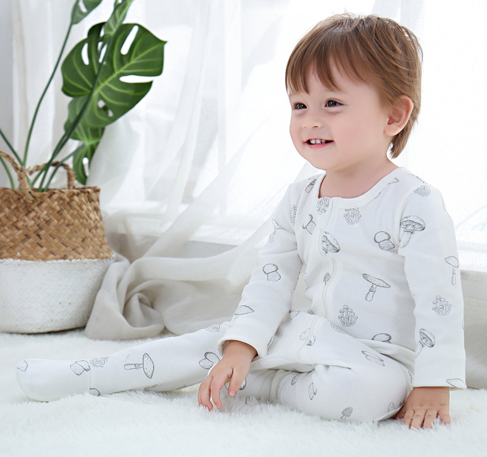 100% Organic Cotton Zip Footed Pajamas - Mushroom