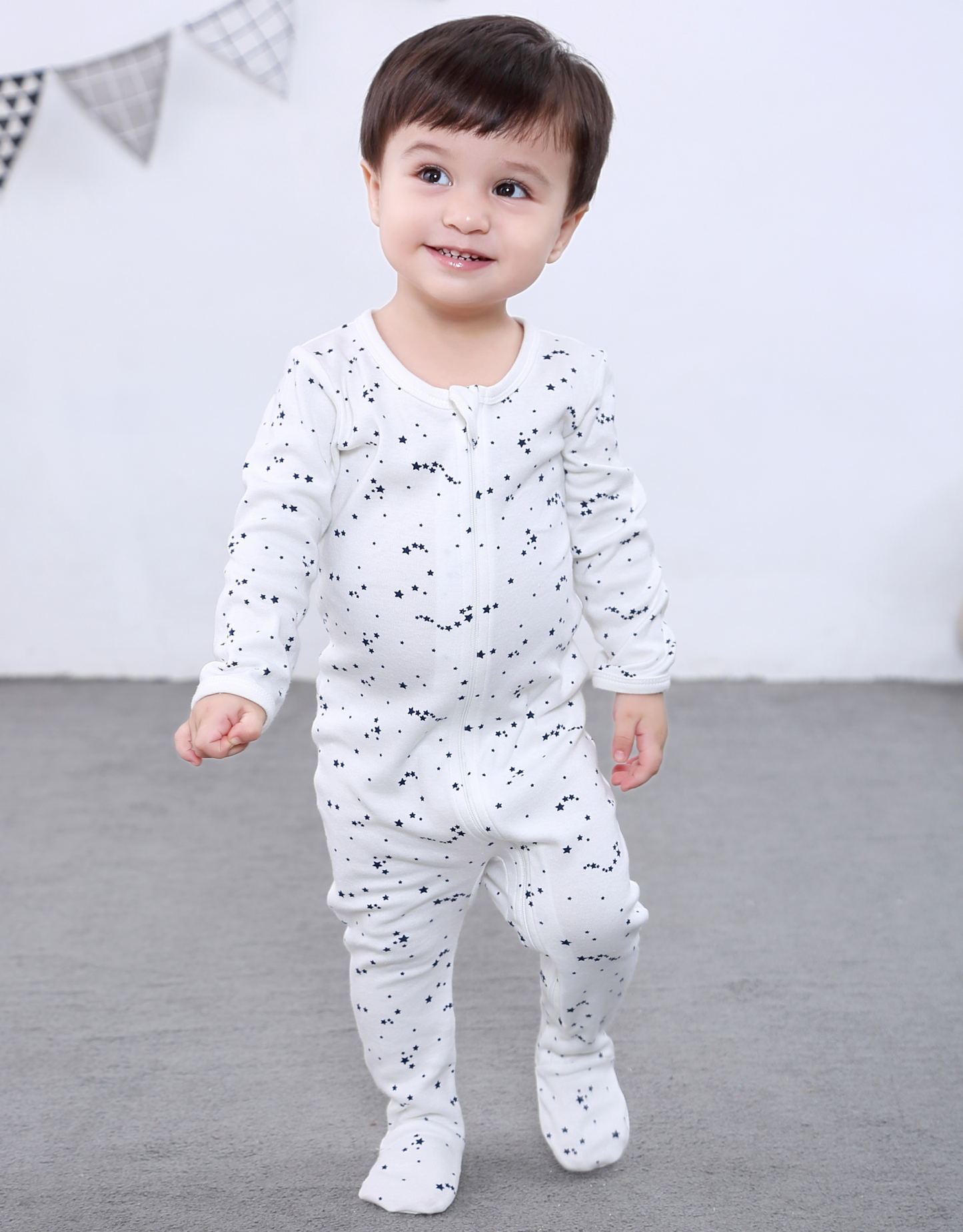100% Cotton Zip Footed Pajamas - 2 Pack - Blue Star & Grey Melange