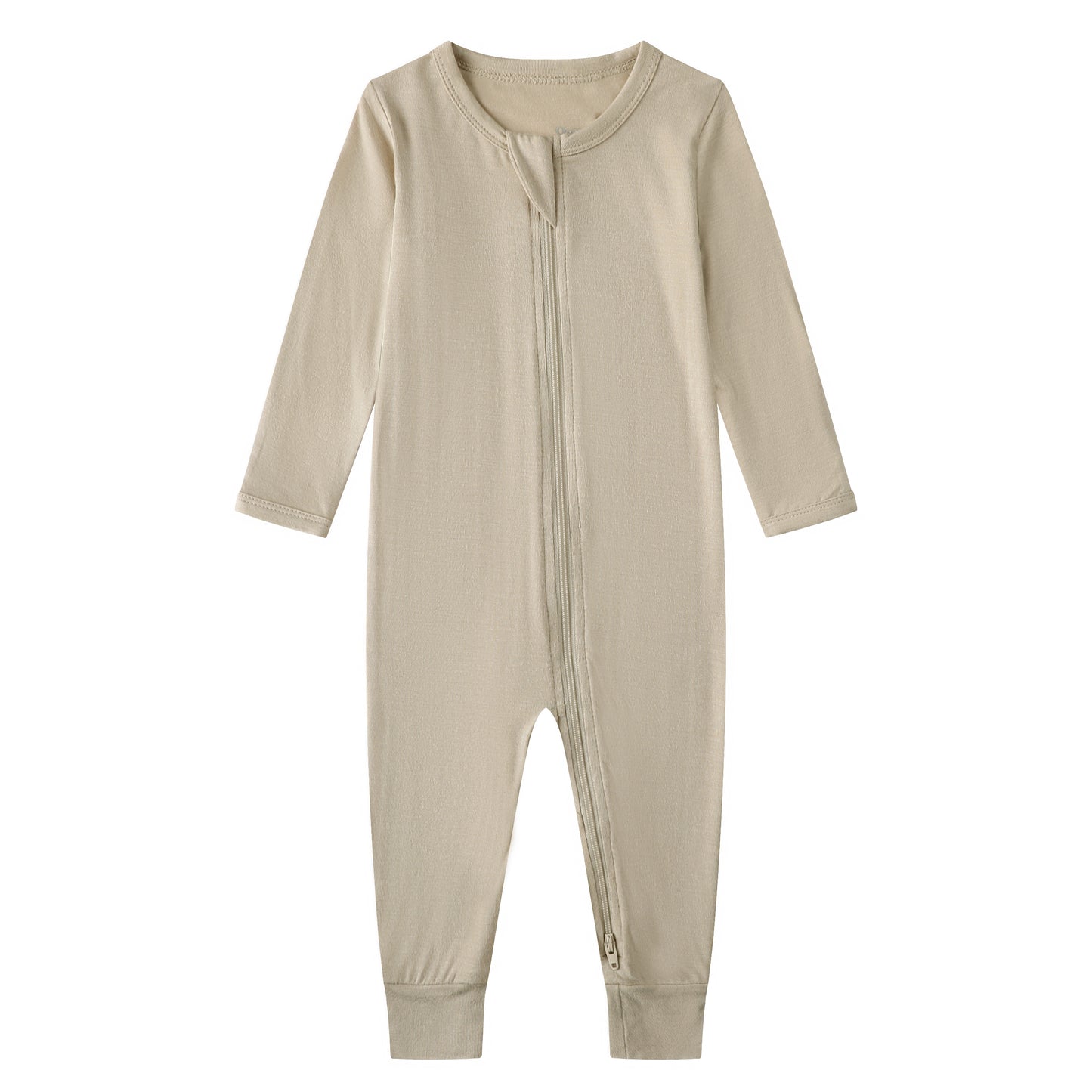 Bamboo Long Sleeve Zip Footless Baby Pajamas - Beige