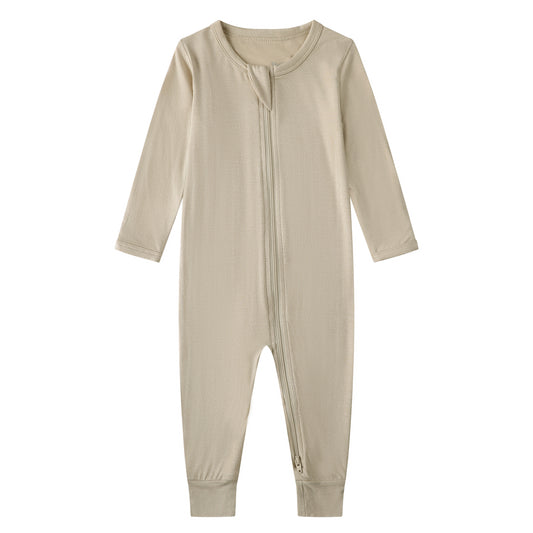Bamboo Long Sleeve Zip Footless Baby Pajamas - Beige