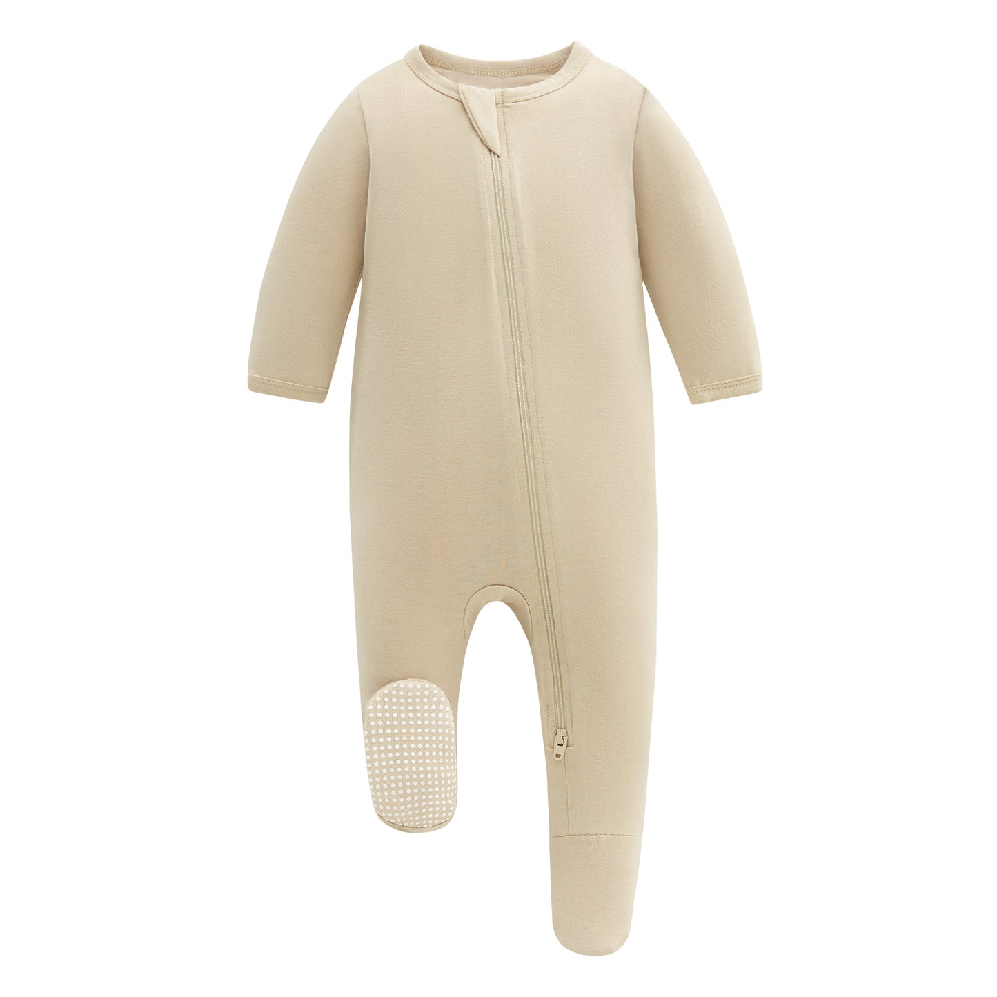 Bamboo Long Sleeve Zip Footed Pajamas - Beige