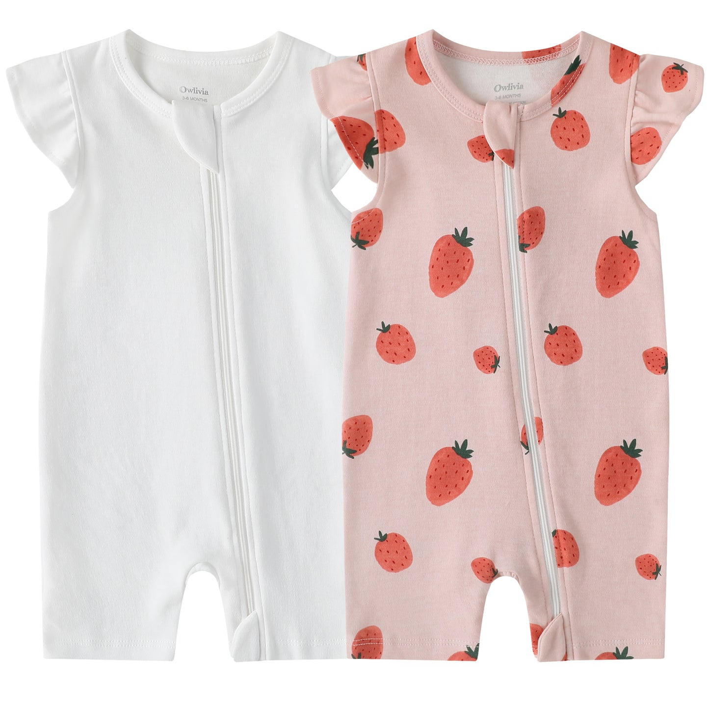 Owlivia Baby Short-Sleeve Summer Romper Set 2-Pack Tank Romper Jumpsuit for Girls and Boys(White & Strawberry)