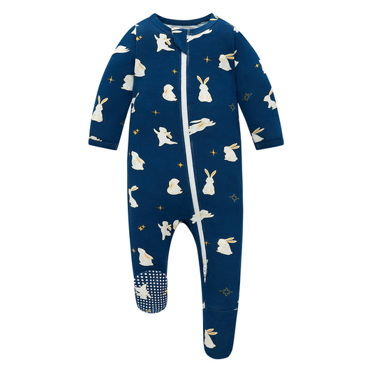 Bamboo Long Sleeve Zip Footed Pajamas -  Aqua