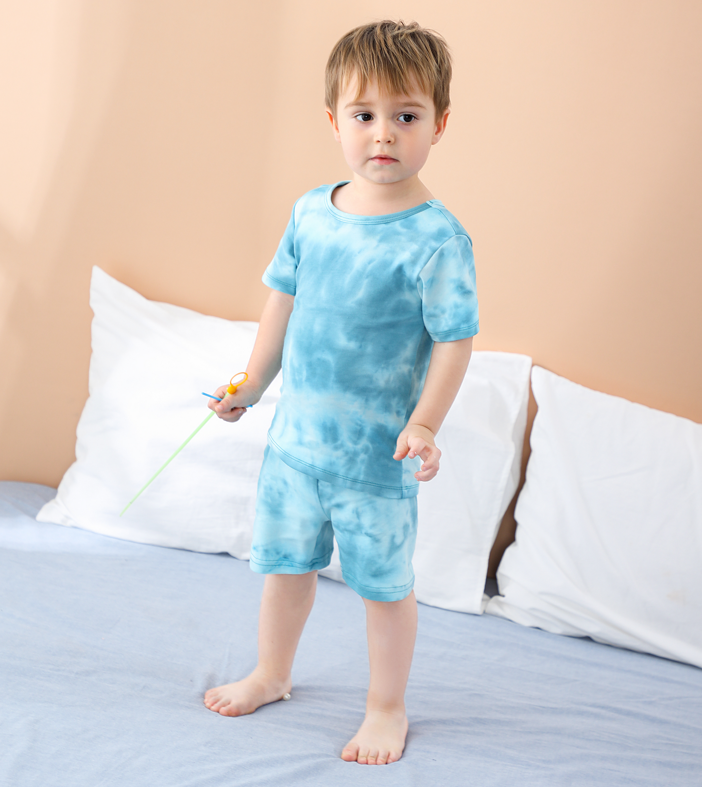 100% Organic Cotton Toddler Summer 2 Piece short sleeve Pajama Set - Teal Tie Dye