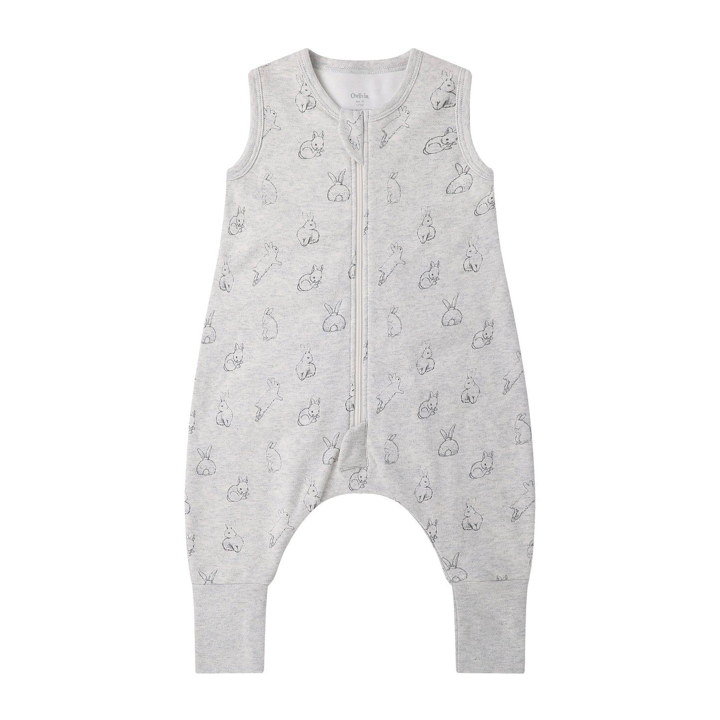 100% Organic Cotton 1.0 Tog Sleeping Bag with Legs Sleeveless Wearable Blanket- Gray Rabbit