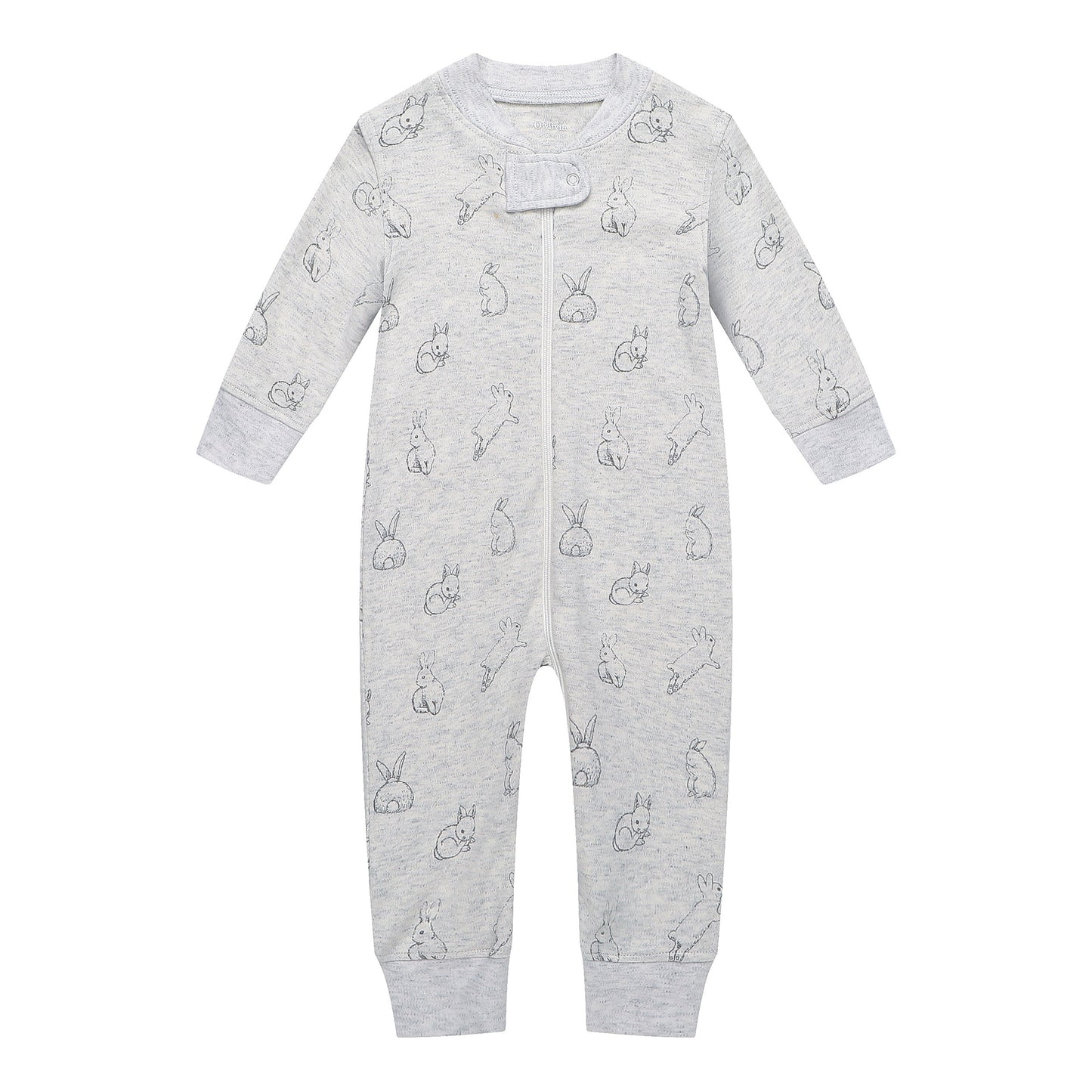100% Organic Cotton Zip Footless Pajamas - Gray Rabbit