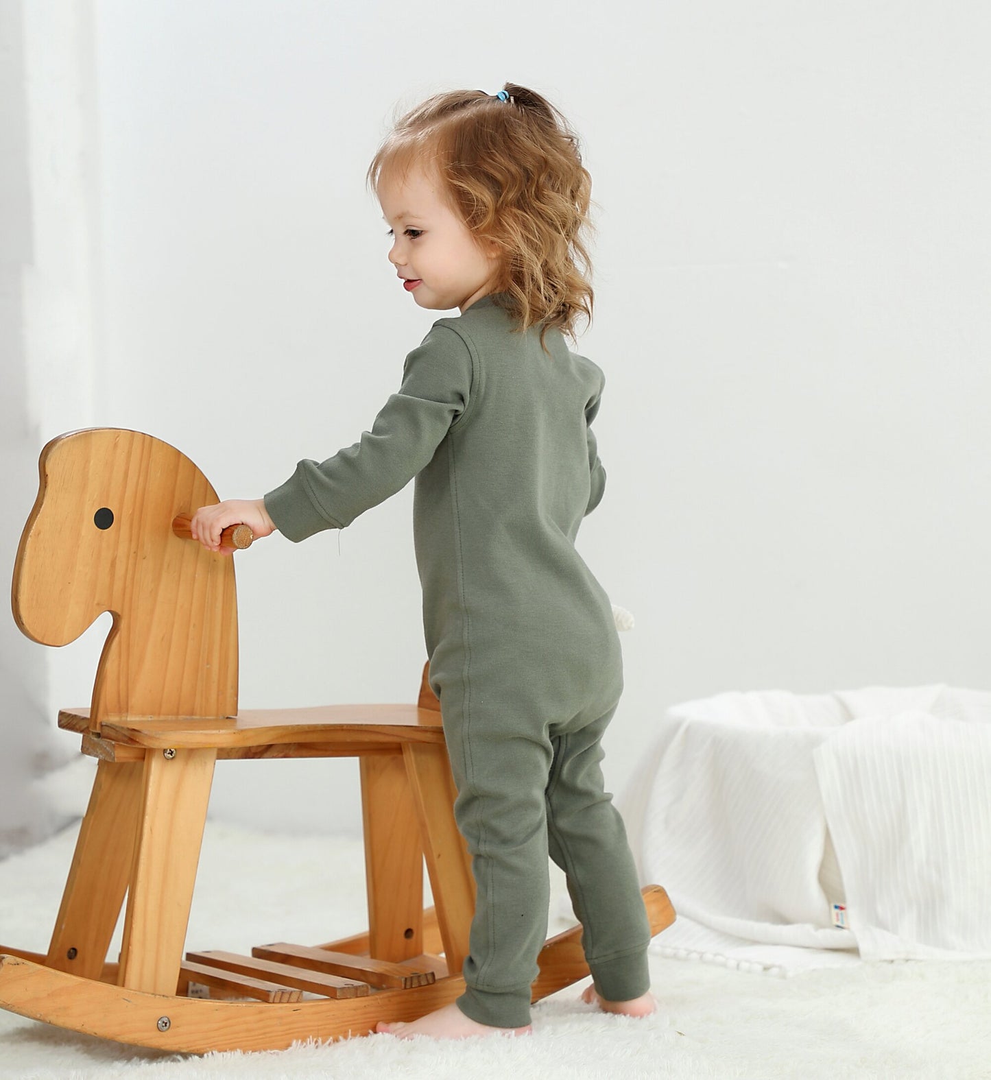 100% Cotton Footless Zip Pajamas - 2 pack - Dark Grey Melange & Olive Green