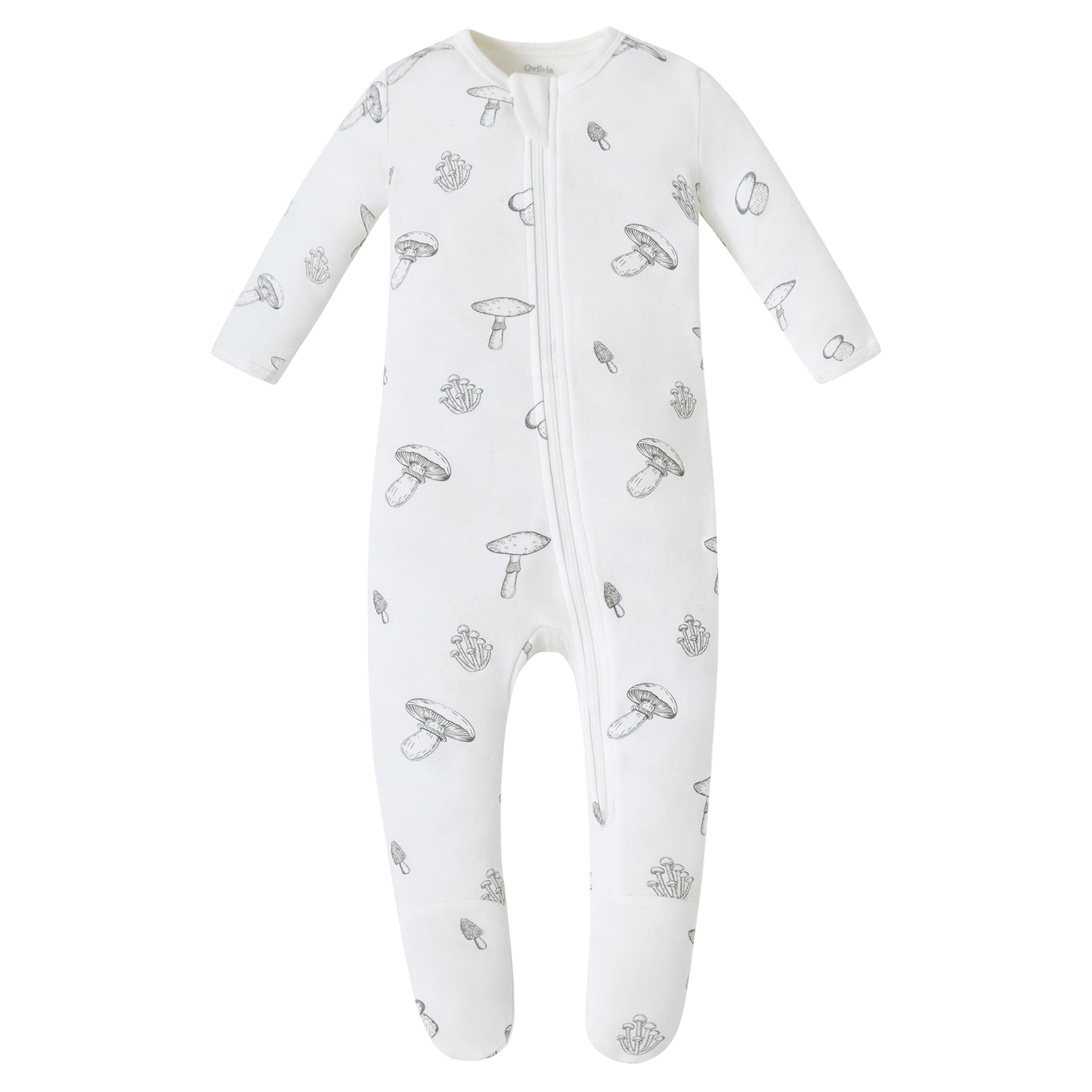 100% Organic Cotton Zip Footed Pajamas - Mushroom