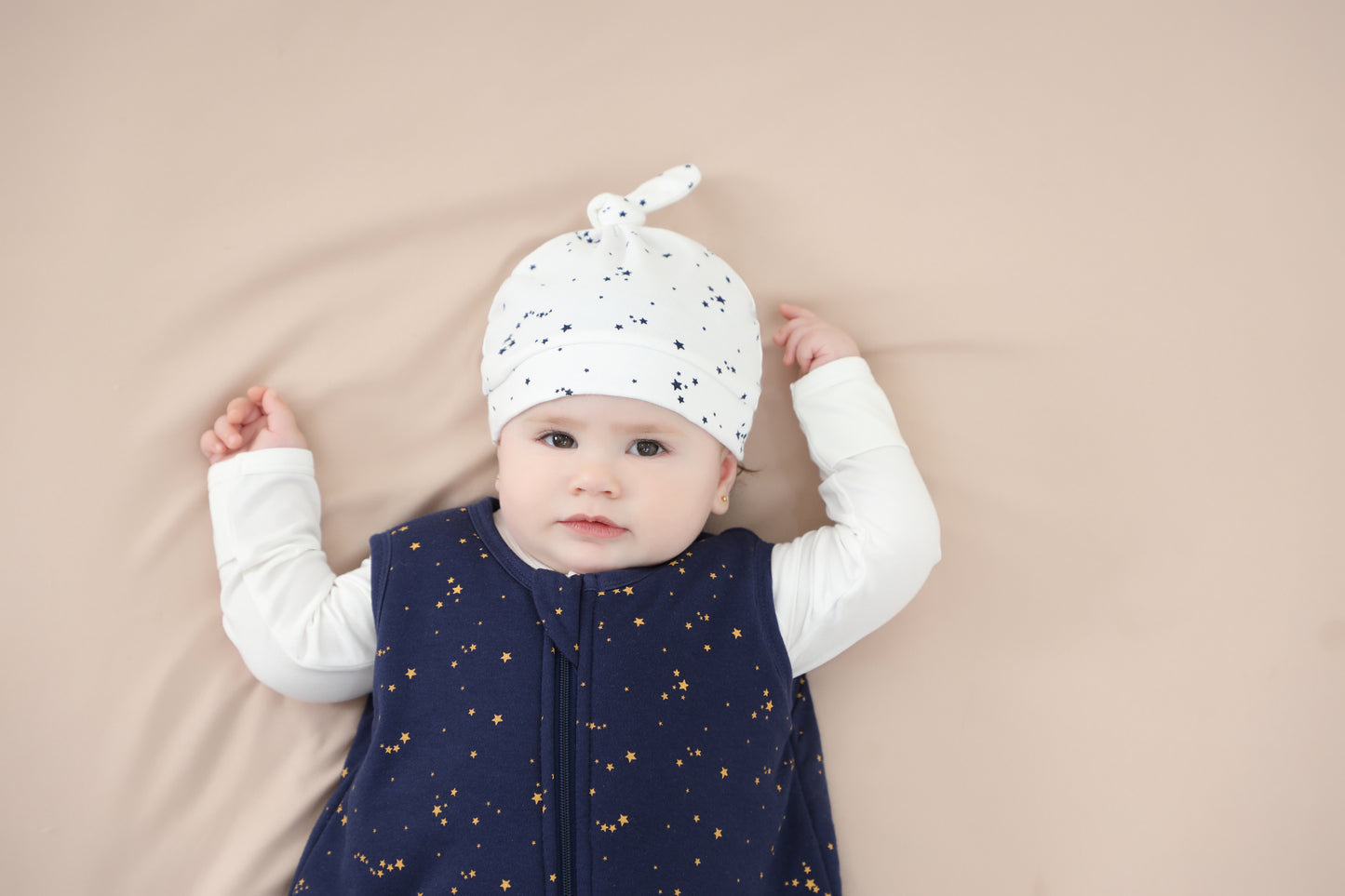Owlivia Organic Newborn Knot Hats, Hospital Baby Beanies, Unisex Infant Caps, 3-Pack - Navy/Dark Gray Melange/Blue Star