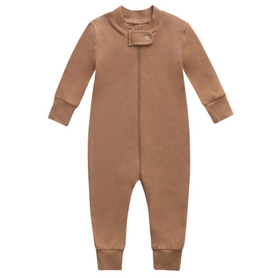 Bamboo Viscose Long Sleeve Zip Footless Baby Pajamas - Camel
