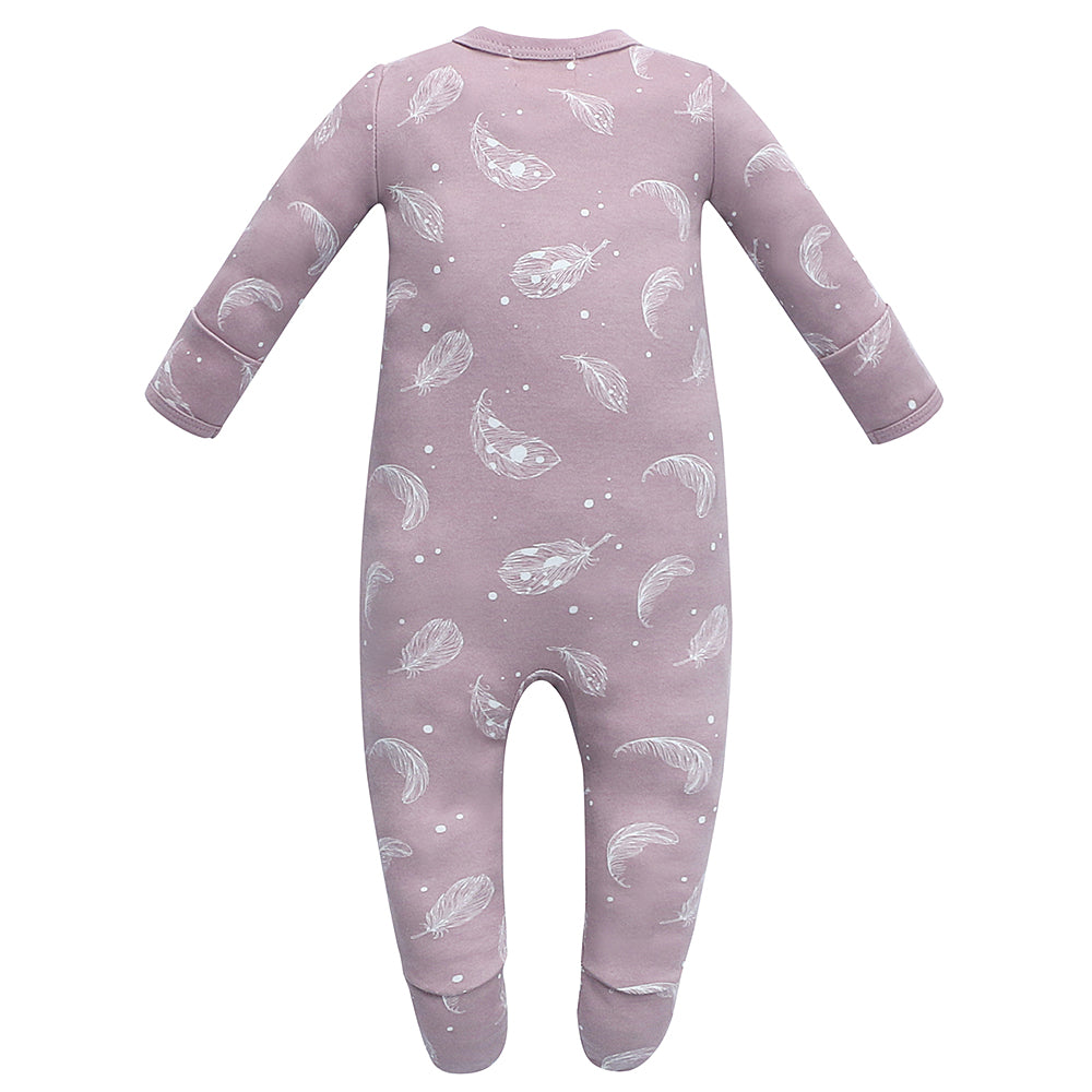 100% Organic Cotton Zip Footed Pajamas - Feather Mauve