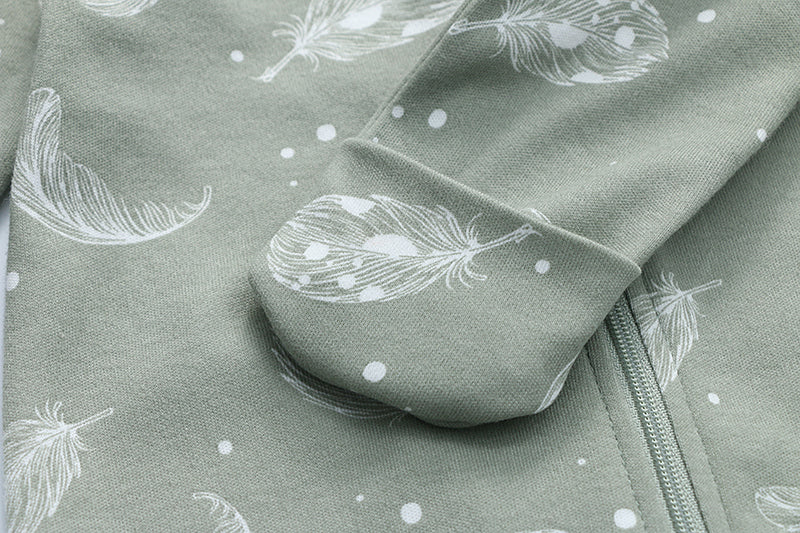 100% Organic Cotton Zip Footed Pajamas - feather green