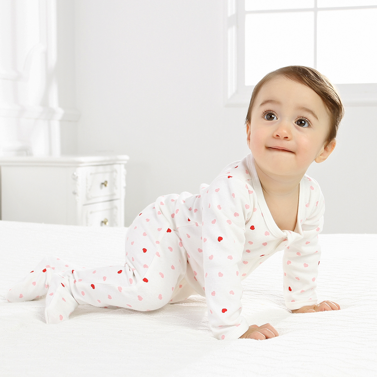 100% Organic Cotton Zip Footed Pajamas 2 Pack - Pink Hearts and Pink Melange