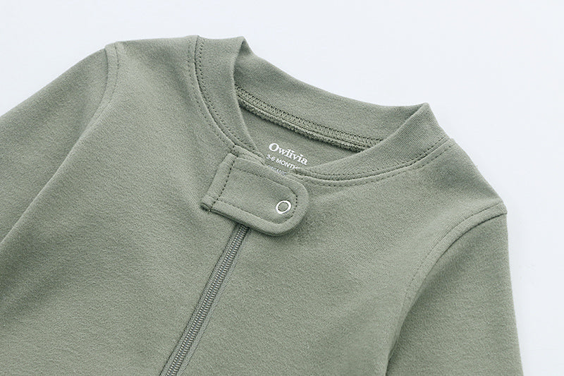 100% Cotton Footless Zip Pajamas - 2 pack - Dark Grey Melange & Olive Green