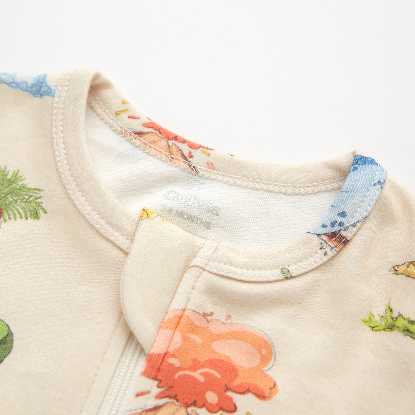 100% Organic Cotton Zip Footed Pajamas - Watercolor Dinosaur