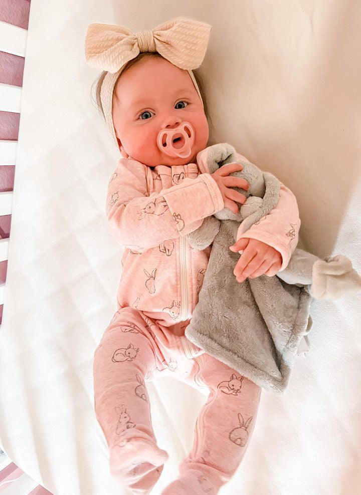 100% Organic Cotton Zip Footed Pajamas - Pink Rabbit