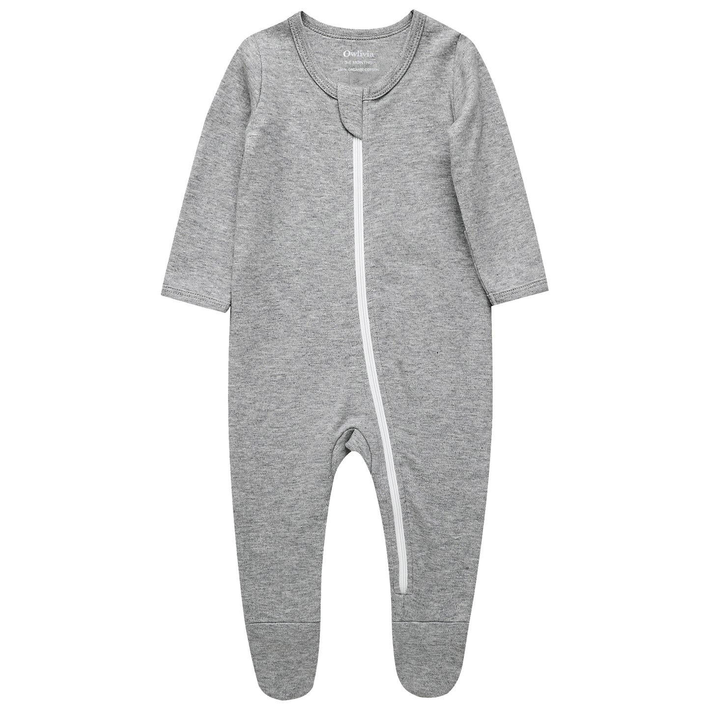 100% Cotton Footed Zip Pajamas - 3 pack - Mauve&light Grey&dark Grey