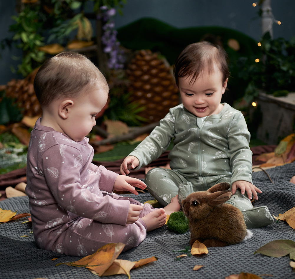 100% Organic Cotton Zip Footed Pajamas - feather green