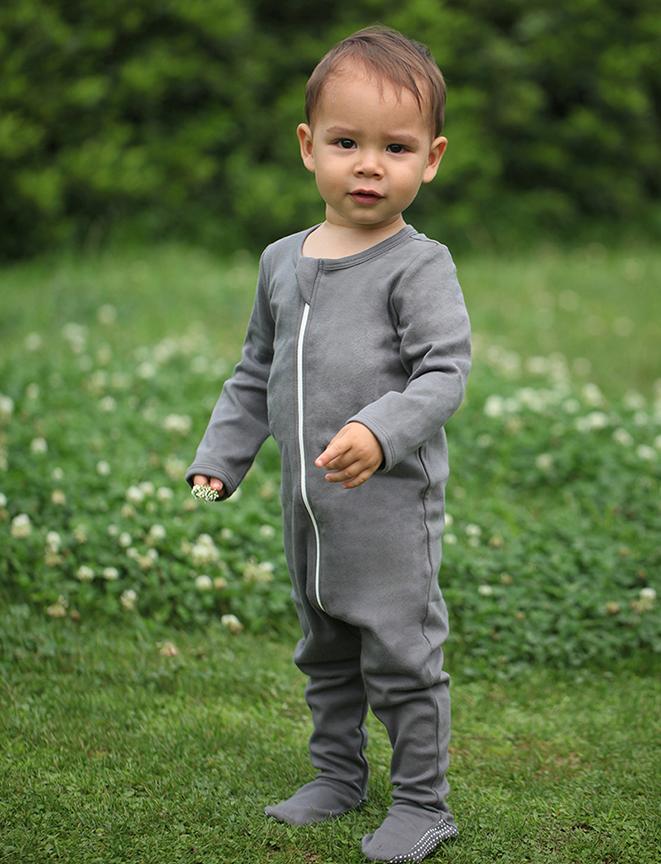 100% Cotton Footed Zip Pajamas - 2 pack - Gray Melange & Sage Green
