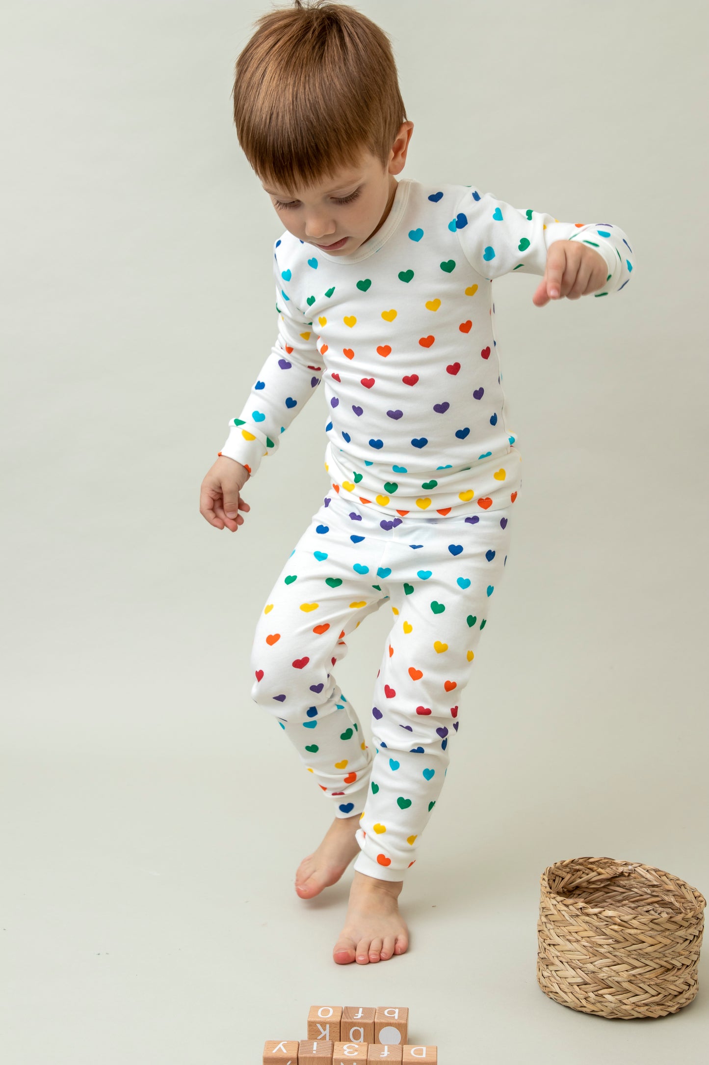 100% Organic Cotton Toddler 2 Piece Pajama Set - Rainbow Hearts