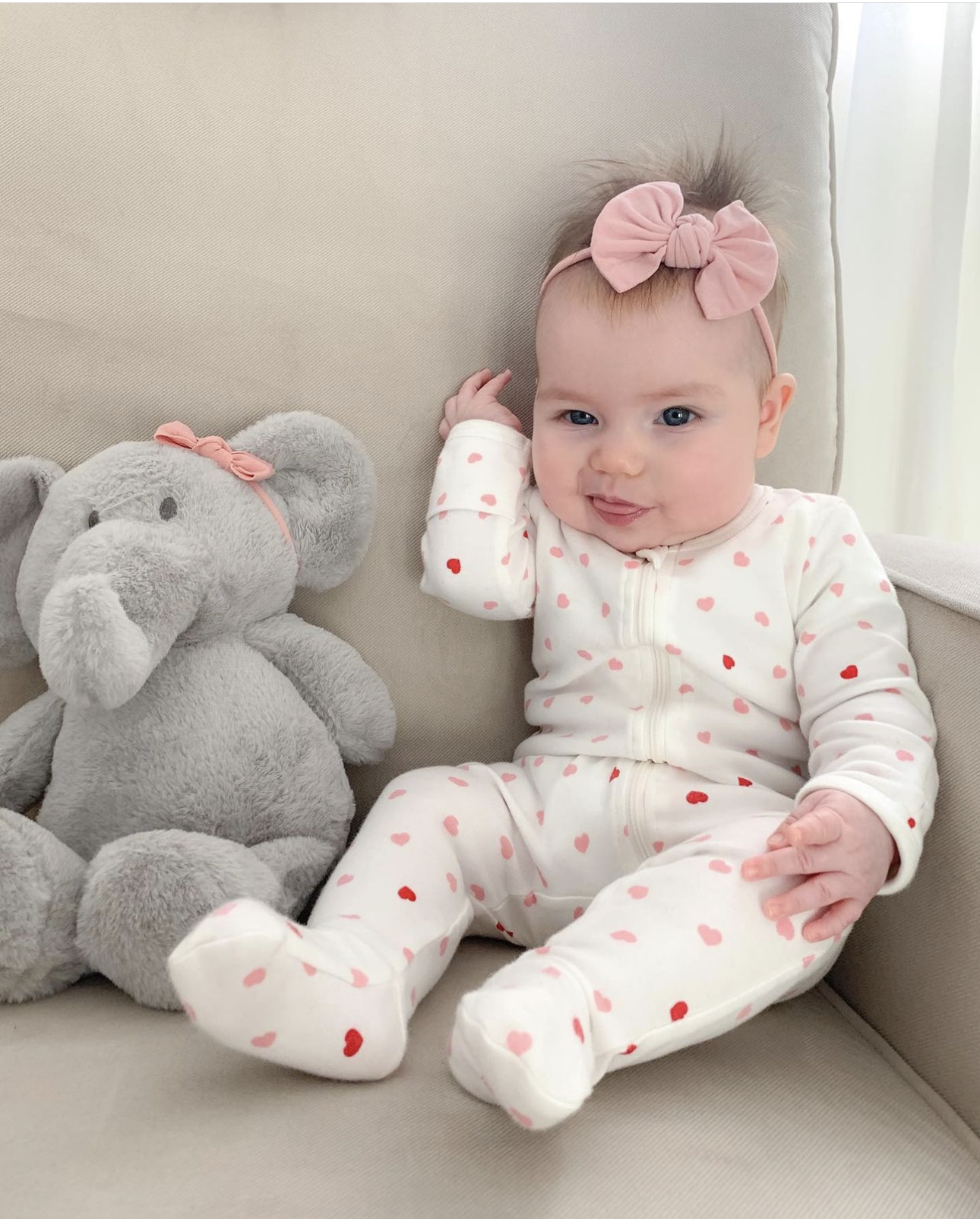100% Organic Cotton Zip Footed Pajamas 2 Pack - Pink Hearts and Pink Melange