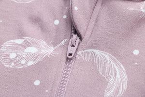 100% Organic Cotton Zip Footed Pajamas - Feather Mauve
