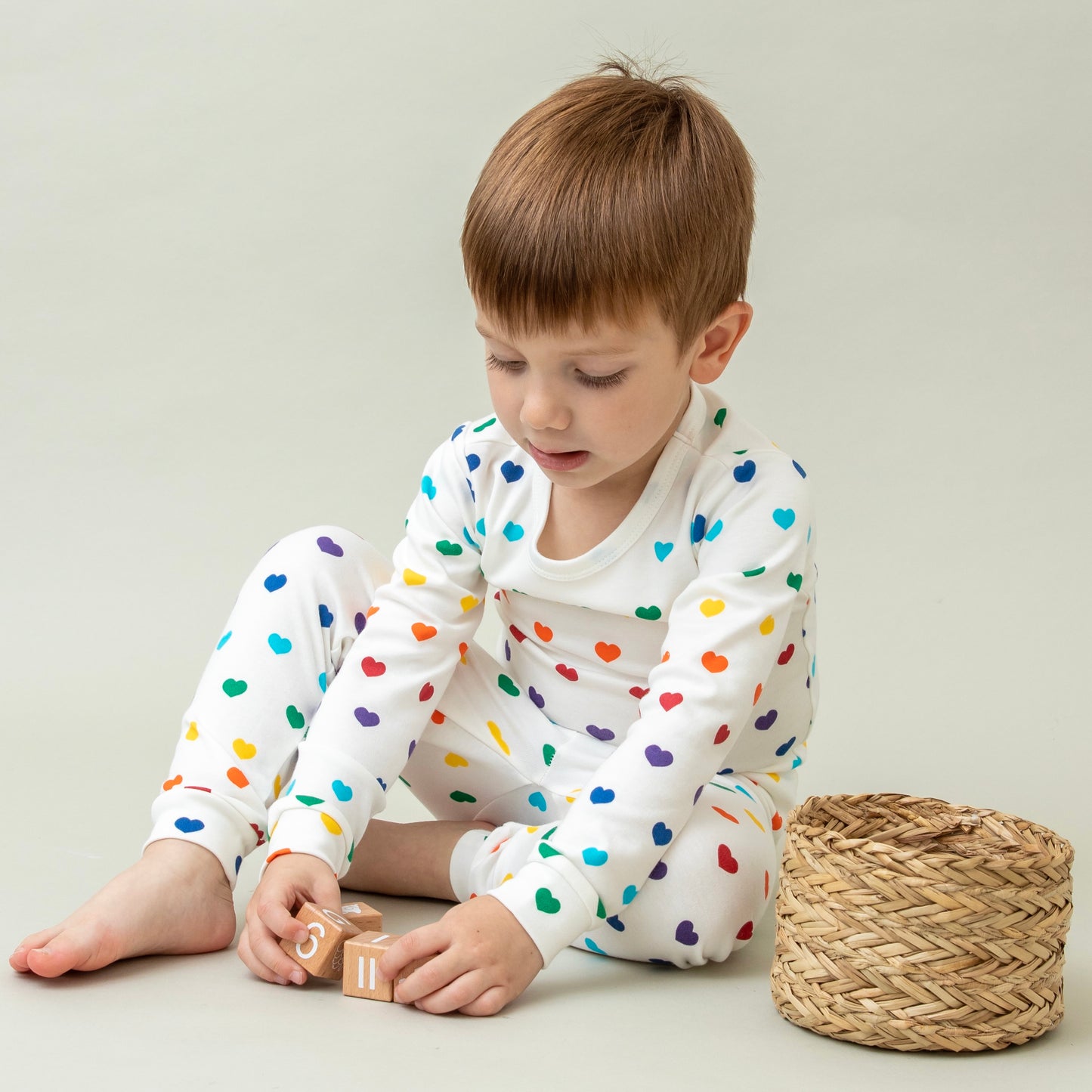 100% Organic Cotton Toddler 2 Piece Pajama Set - Rainbow Hearts