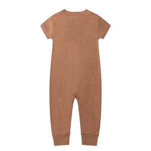 Bamboo Long Sleeve Zip Footless Baby Pajamas Short Sleeve- Camel