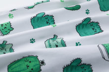 Load image into Gallery viewer, Bamboo &amp; Organic Cotton Blend Zip Footless Pajamas Short Sleeve - Short Cactus &amp; Off White