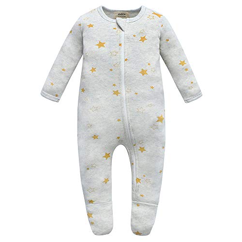 100% Organic Cotton Zip Footed Pajamas - Golden Star