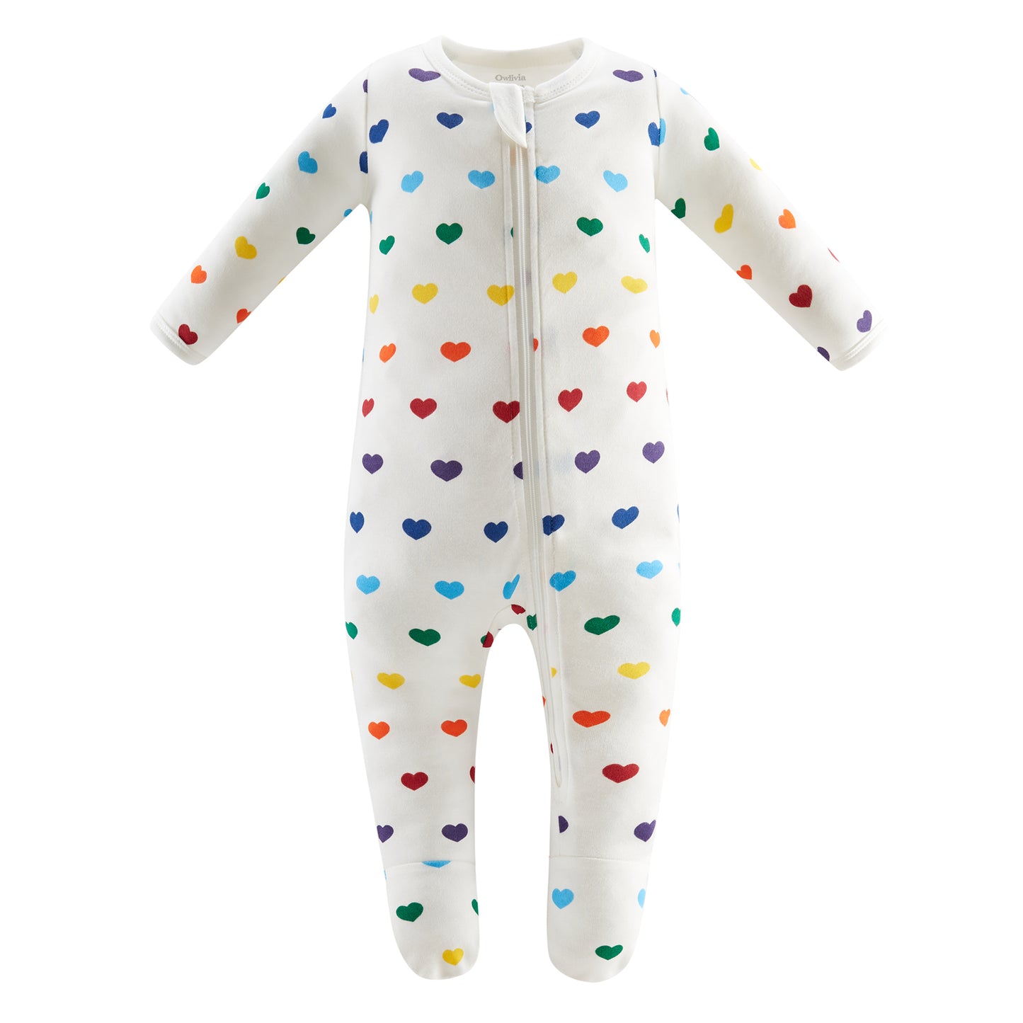 100% Organic Cotton Zip Footed Pajamas - Rainbow Hearts