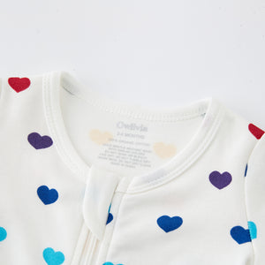 100% Organic Cotton Zip Footed Pajamas - Rainbow Hearts
