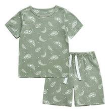 Load image into Gallery viewer, 100% Organic Cotton Toddler Summer 2 Piece short sleeve Pajama Set - Green Feather