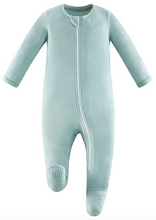 Load image into Gallery viewer, Bamboo Long Sleeve Zip Footed Pajamas - Seafoam