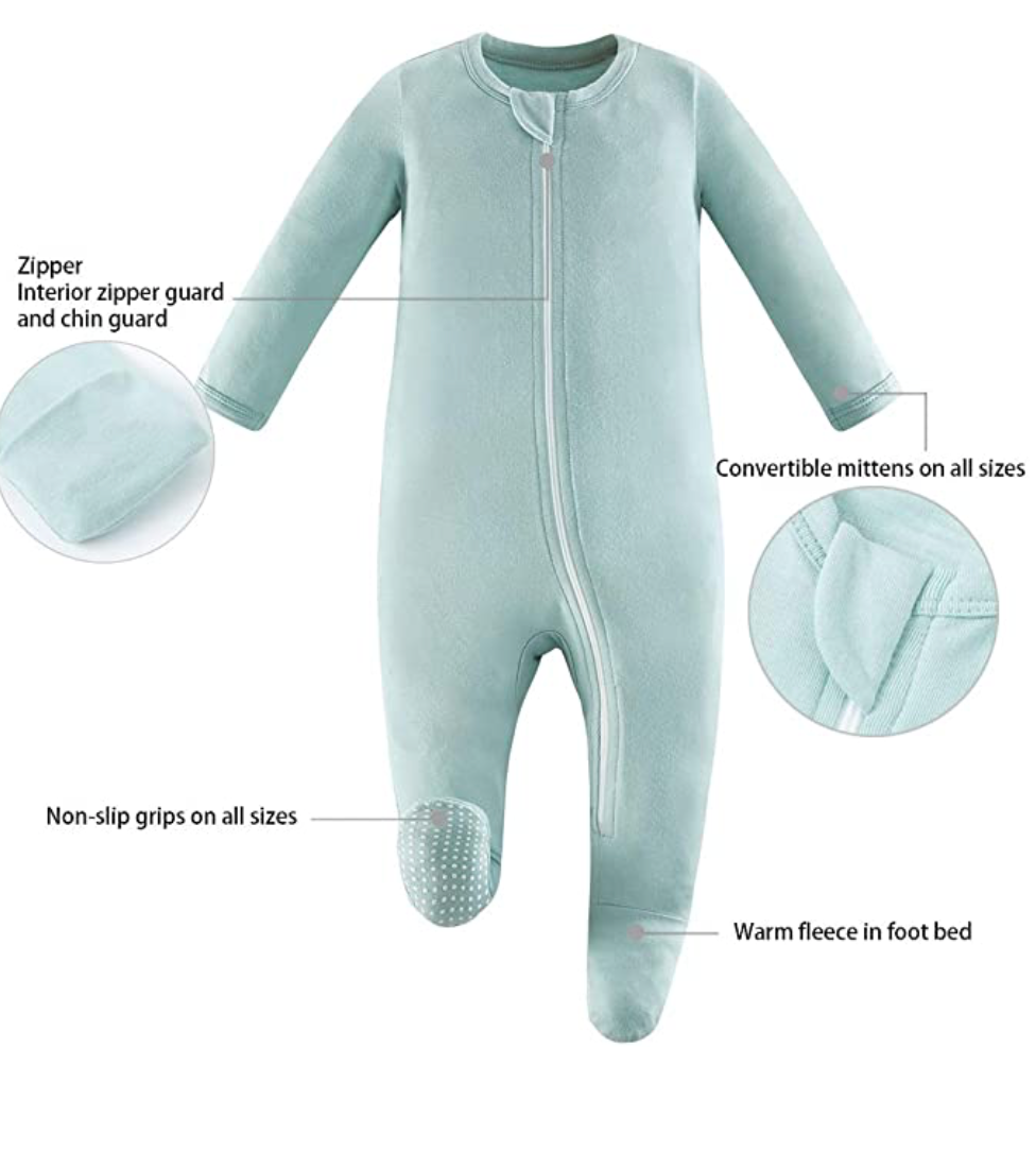 Bamboo Long Sleeve Zip Footed Pajamas - Seafoam