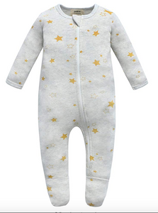100% Cotton Zip Footed Pajamas - 2 Pack - Mushroom & Golden Star