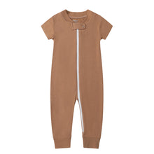 Load image into Gallery viewer, Bamboo Long Sleeve Zip Footless Baby Pajamas Short Sleeve- Camel