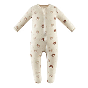 100% Cotton Footed Zip Pajamas - 2 pack - Mini Bears & Beige