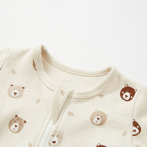 100% Cotton Footed Zip Pajamas - 2 pack - Mini Bears & Beige