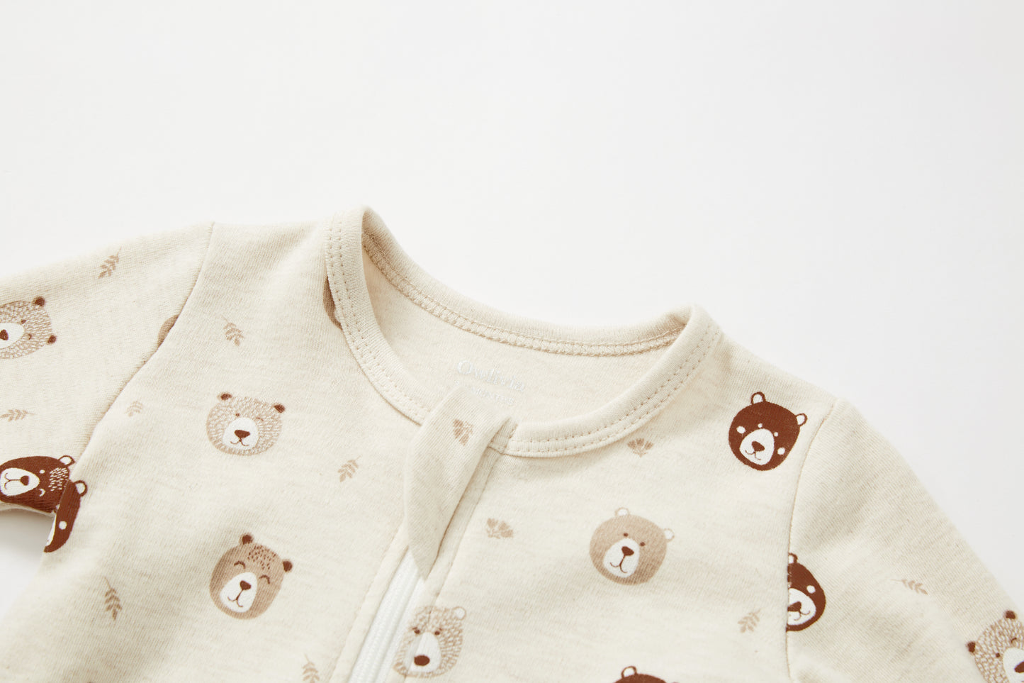 100% Cotton Footed Zip Pajamas - 2 pack - Mini Bears & Beige