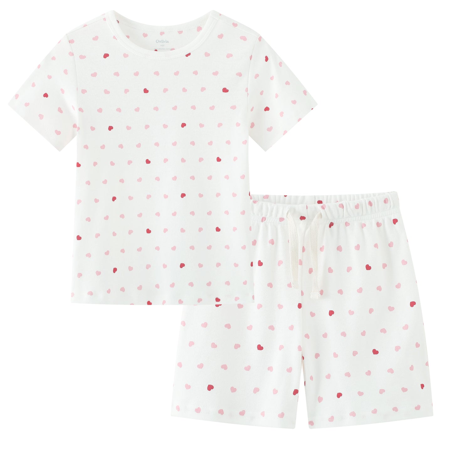 100% Organic Cotton Toddler Summer 2 Piece short sleeve Pajama Set - Pink Heart