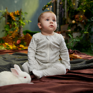 100% Organic Cotton Zip Footed Pajamas - Gray Rabbit