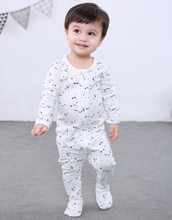 Load image into Gallery viewer, 100% Cotton Zip Footed Pajamas - 2 Pack - Blue Star &amp; Grey Melange