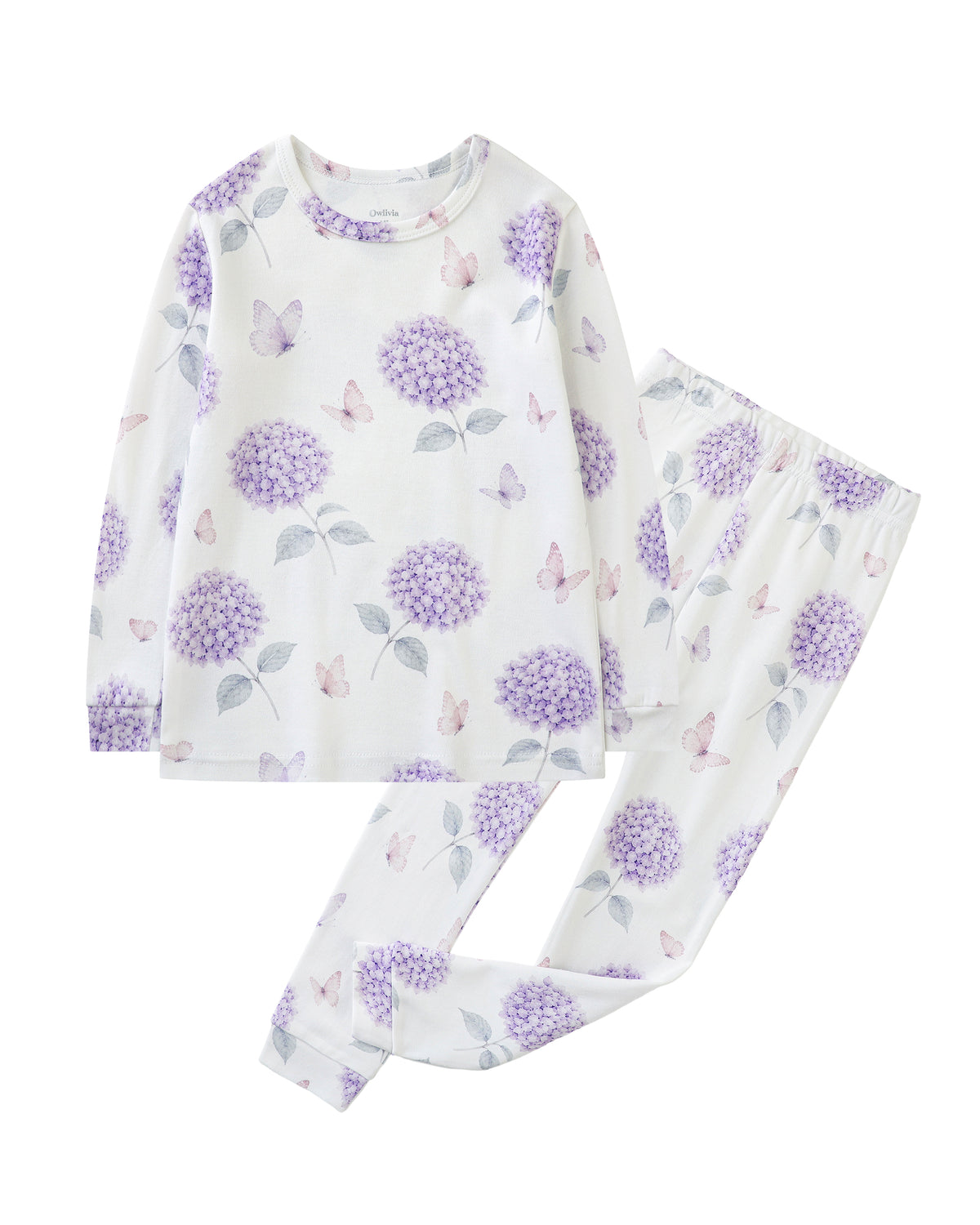 100% Organic Cotton Toddler 2 Piece Pajama Set - Lavender Hydrangea