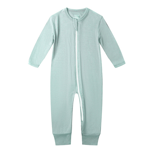 Bamboo Long Sleeve Zip Footless Baby Pajamas - Seafoam