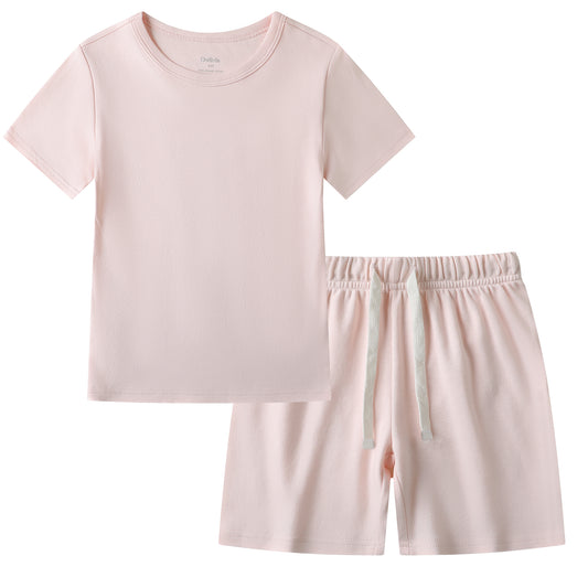 100% Organic Cotton Toddler Summer 2 Piece short sleeve Pajama Set - Pink