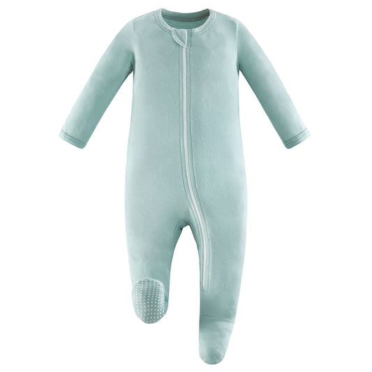 Bamboo Long Sleeve Zip Footed Pajamas - Seafoam