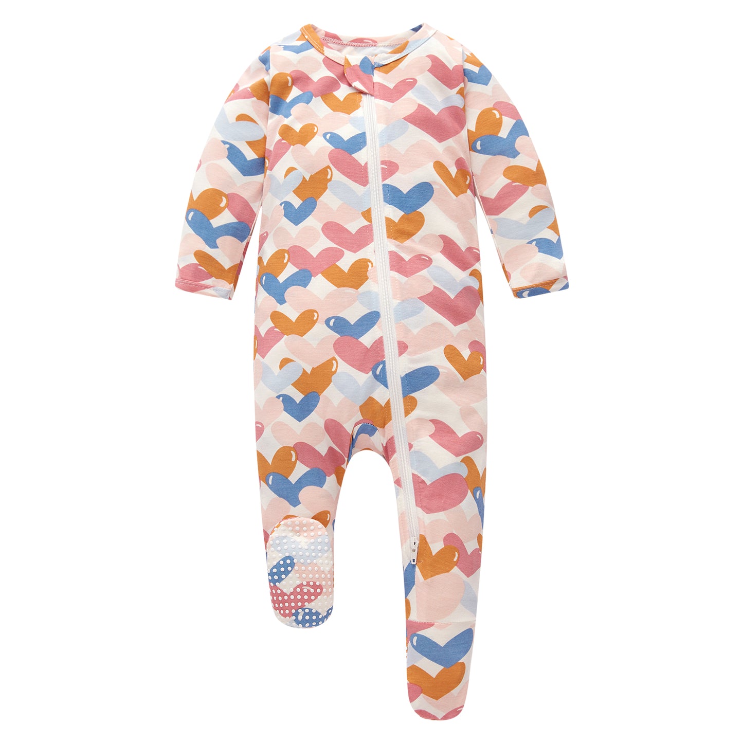 Bamboo Long Sleeve Zip Footed Pajamas - Colorful Heart