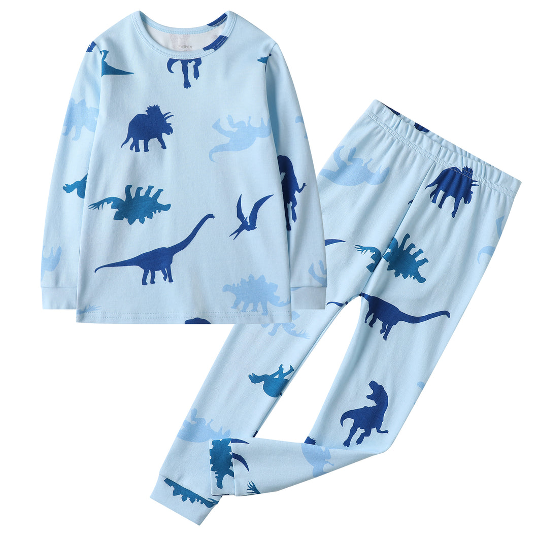 100% Organic Cotton Toddler 2 Piece Pajama Set - Blue Dinosaur